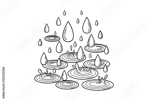 A Series for Alleviating Sadness and Treating Depression :
(97) Falling Raindrops: Line Art for Calmness and Renewal (for Coloring)