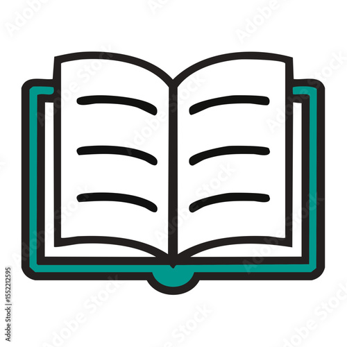 Open Book Icon Vector Illustration for Education Reading and Study Materials with Teal Trim