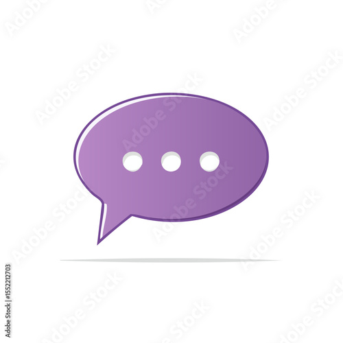 Purple speech bubble icon with dots Minimalist chat communication symbol on black backdrop Social media interaction message graphic