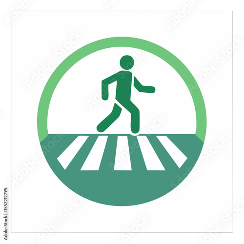 Person Walking Across Crosswalk, Pedestrian Sign Icon, Green Round Symbol