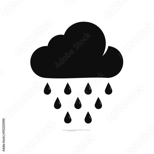 Dark Cloud with Raindrops Falling on Black Background Depicting Weather Icon