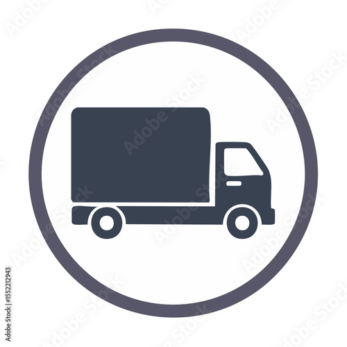 Delivery truck icon in circle for logistics and shipping transportation services. Commercial transport vehicle, distribution symbol, moving and freight delivery sign.