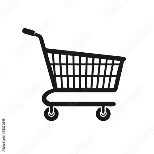 Shopping Cart Vector Graphic Illustration, Black and White, Empty Trolley for Retail Commerce