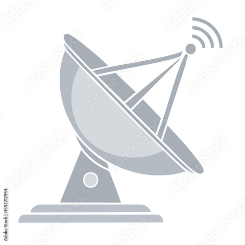 Gray Satellite Dish Antenna Broadcasting Communication Waves on Black Background