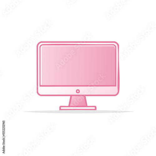 Pink computer screen vector graphic design simple flat monitor isolated on black digital device workspace technology and communication display