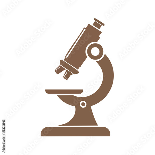Illustration of a microscope for science biology chemistry and medical research in simple brown color on a black background