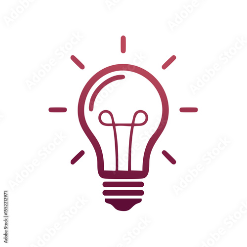 Glowing lightbulb idea illustration on black, symbol of inspiration, creativity, innovation and solution with magenta gradient color.