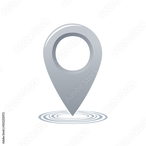 Silver GPS Location Marker with Ripple Effect on Black Background for Navigation Application