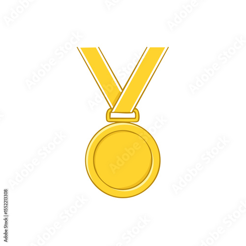 Gold medal hanging with yellow ribbon award illustration achievement competition success first place isolated on black background