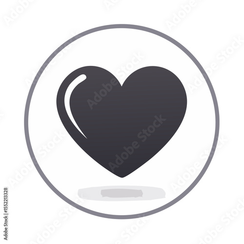 Grey Heart Icon in a Circle Shape Symbolizing Love and Affection, with Shadow