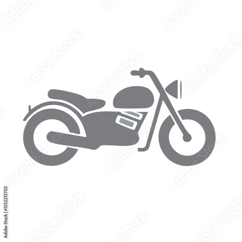 Grey Motorcycle Illustration on Black Background: Retro Style Vehicle Icon Design