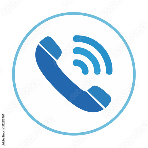 Phone Receiver Icon with Sound Waves Inside a Circle Frame, Digital Illustration, Call Us, Contact Us, Service, Connection