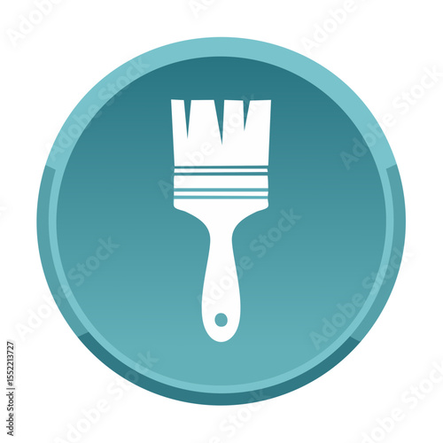 Paintbrush Icon Symbol Isolated on Teal Button Sign Vector Illustration Painting Tool Decorating Design Renovation Creativity
