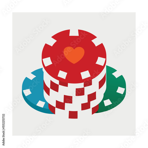 Poker Hand and Chips on White in Flat Style Vector