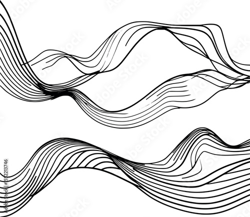 Abstract wavy lines outline. Dynamic minimalist line art in black and white fluid and modern vector design.
