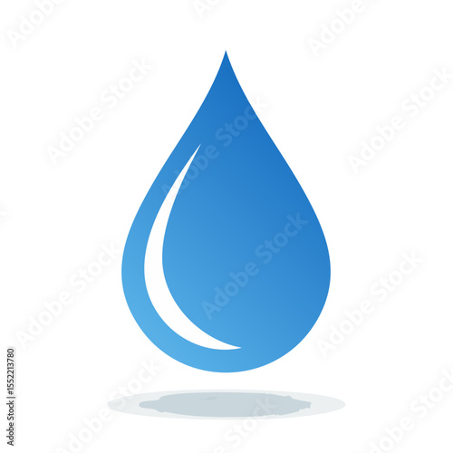 Blue Water Drop with Reflection on Black Background, Graphic Illustration