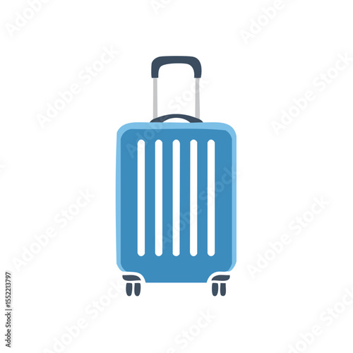 Blue suitcase with handle and wheels isolated on black background for vacation preparation and holiday travel packing