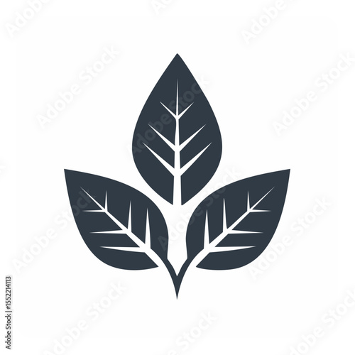 Stylized Trio of Leaves on White Background, Minimalist Design