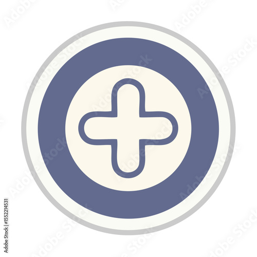 Add button icon featuring blue ring and plus symbol. Digital graphic representing addition, increase, and enhancement concepts