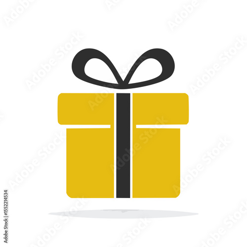 Isolated graphic gift box with ribbon bow, birthday present on black backdrop