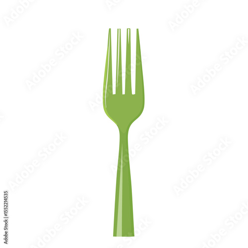 Green food fork isolated on black backdrop, flatware utensil for eating meals, cutlery item