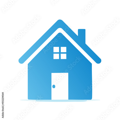 Simple Blue House Icon Symbol with Window and Door for Real Estate, Home Improvement or Construction Industries