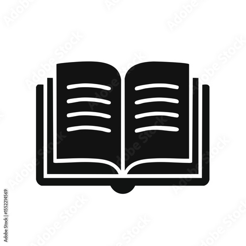 Silhouette of an open book with blank pages on black background for reading
