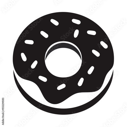 Simple graphic donut with sprinkles on a black background in a flat vector style