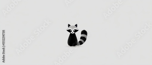 Minimalist Black Raccoon Character on Simple Background