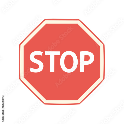 Octagonal Red and White Stop Sign Illustration Traffic Safety Warning Symbol
