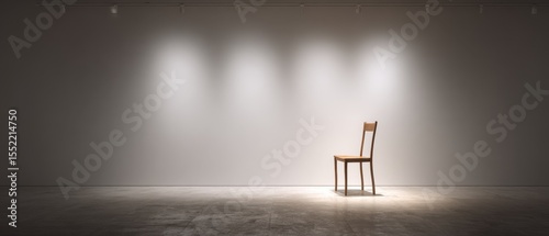 Minimalist Design with Single Wooden Chair in Empty Gallery Space