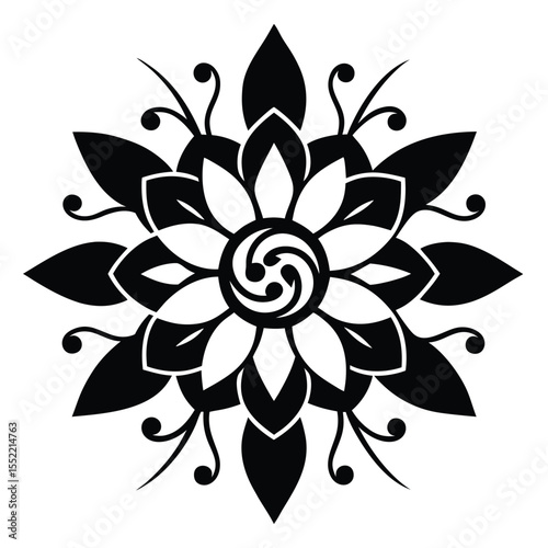 Elegant Black and White Floral Mandala Design  Perfect for Tattoos, Art Prints, and More