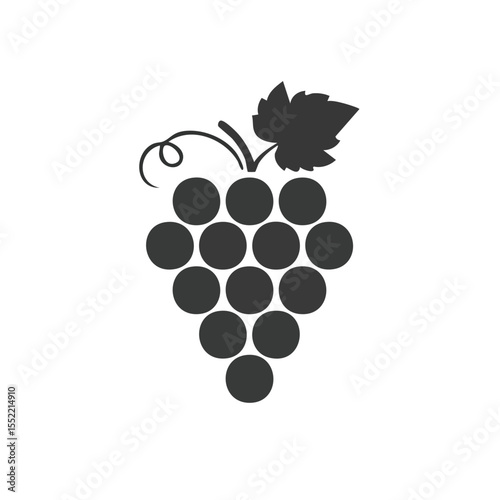 Simple Black and Gray Grape Cluster Icon with Leaf on a Solid Dark Background