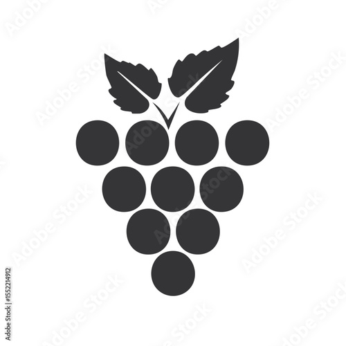 Elegant Black and Grey Grape Cluster with Leaves Graphic on Plain Backdrop