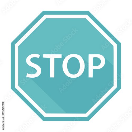 Teal Stop Sign Graphic Symbol for Traffic Safety and Transportation Regulations with Octagon Shape and Clear Warning Message