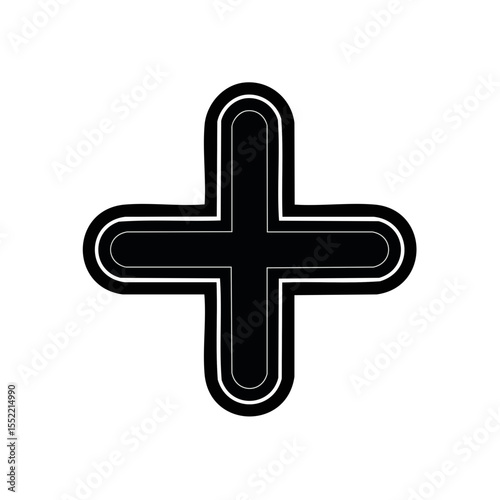 Simple White Plus Sign with Rounded Edges on Black Background, Mathematical Symbol