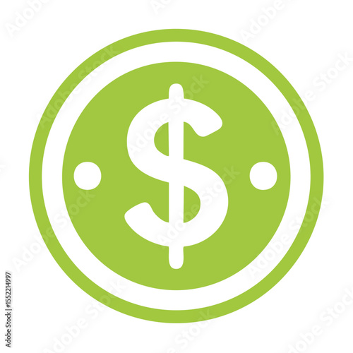Green coin with dollar symbol, financial icon, currency, money, investment, business, graphic illustration