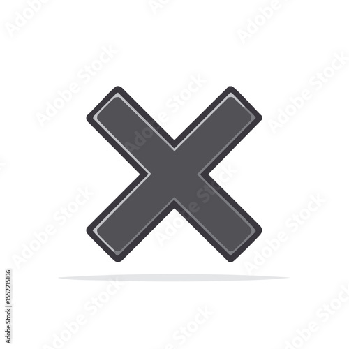 Illustrated Cross Mark Symbol in Dark Gray Shades on Black Background with White Accent Shadow