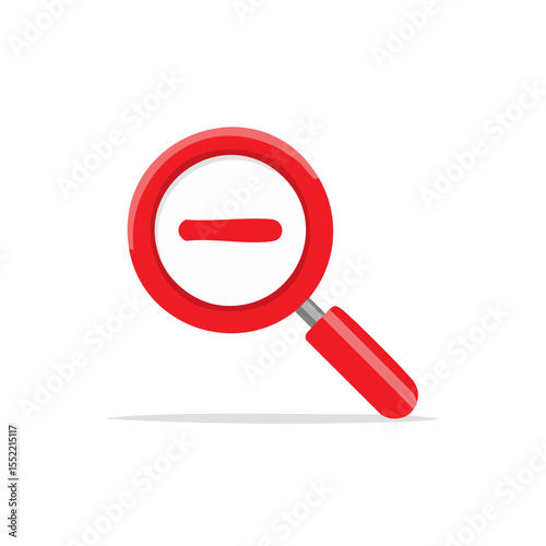 Zooming Out: Red Magnifying Glass Focuses on Subtraction Symbol for Reduction