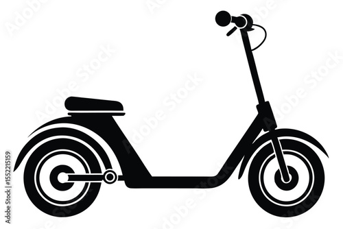 Black Electric Scooter Silhouette with Seat, Handlebars and Wheels Illustration for Design