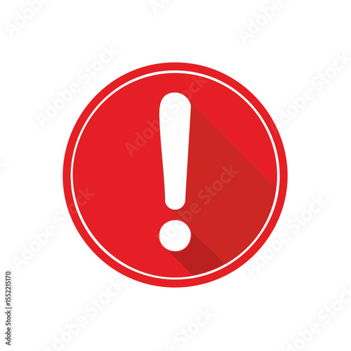 Red Circle Exclamation Point Symbol on Black Background, Flat Design Style