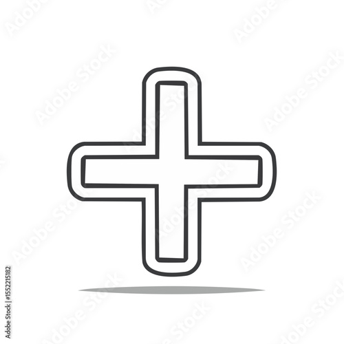 Simple White Plus Sign Icon with Rounded Edges on Dark Background for Medical and Addition Symbolism