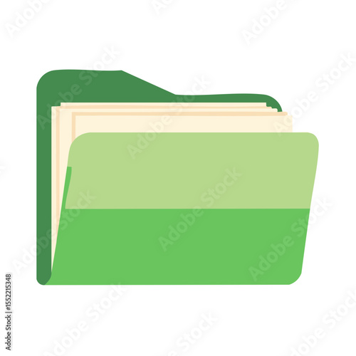 Green File Folder Filled with Beige Documents Data Management and Organization Illustration