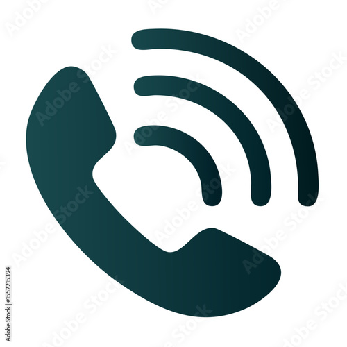 Telephone handset icon ringing with sound waves on black background for communication or contact designs