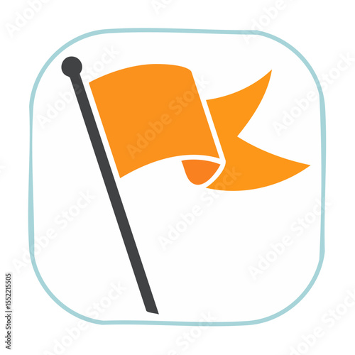 Abstract orange flag icon graphic isolated on white conveys achievement success leadership and direction simple design element with copy space