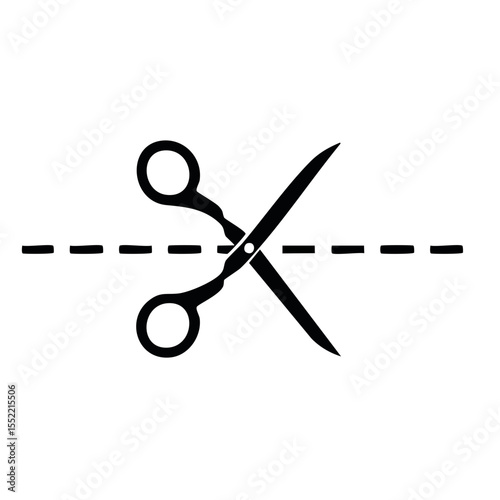 Scissors Cutting a Dotted Line, Clipping Path, Sewing Craft Tool