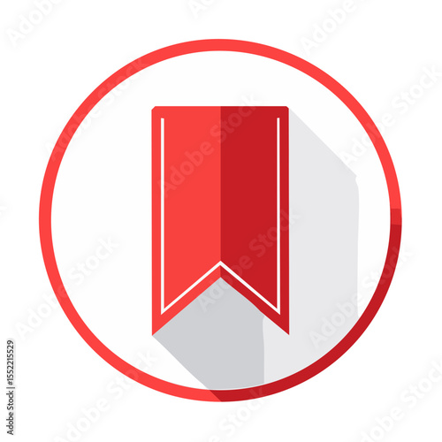 Red Bookmark Icon Flat Design Inside Circular Frame Symbolizing Savings or Special Offers