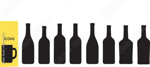 Alcohol Bottle Silhouettes - High Detailed Black & White Bar Vector Set