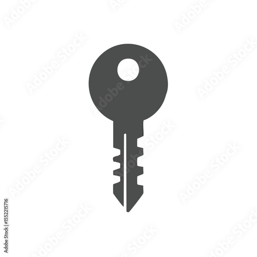 Simple gray key on black background. Access concept icon for security, unlocking doors, encryption, and data safety in a minimalistic design.
