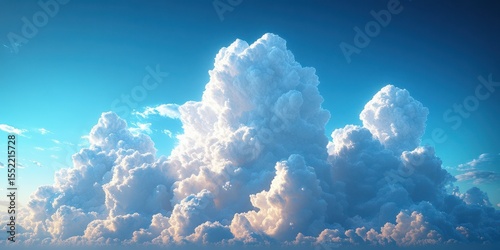 Majestic cumulus clouds in a clear blue sky during the afternoon creating a serene and peaceful atmosphere
